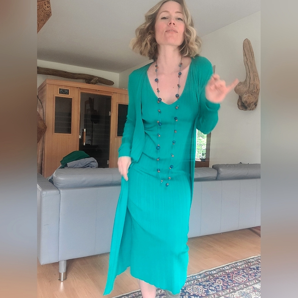 Zara Teal Green Maxi Dress and Cardigan Set